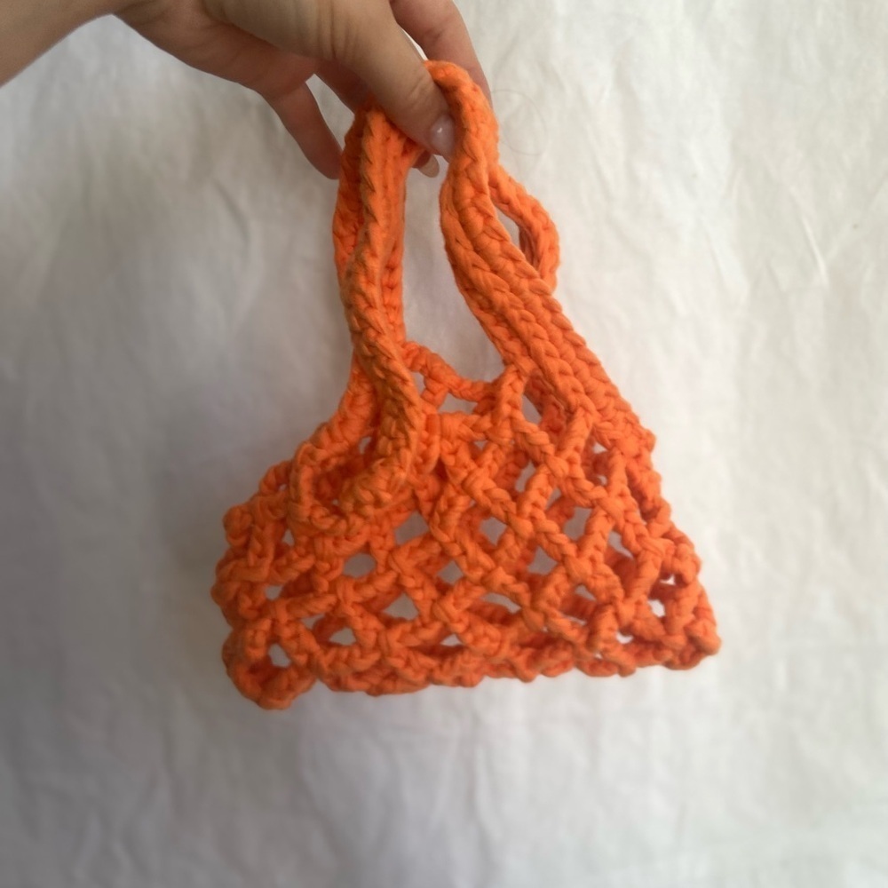 Handcrafted Orange Small Handwoven Cotton Hollow out Casual Handbag